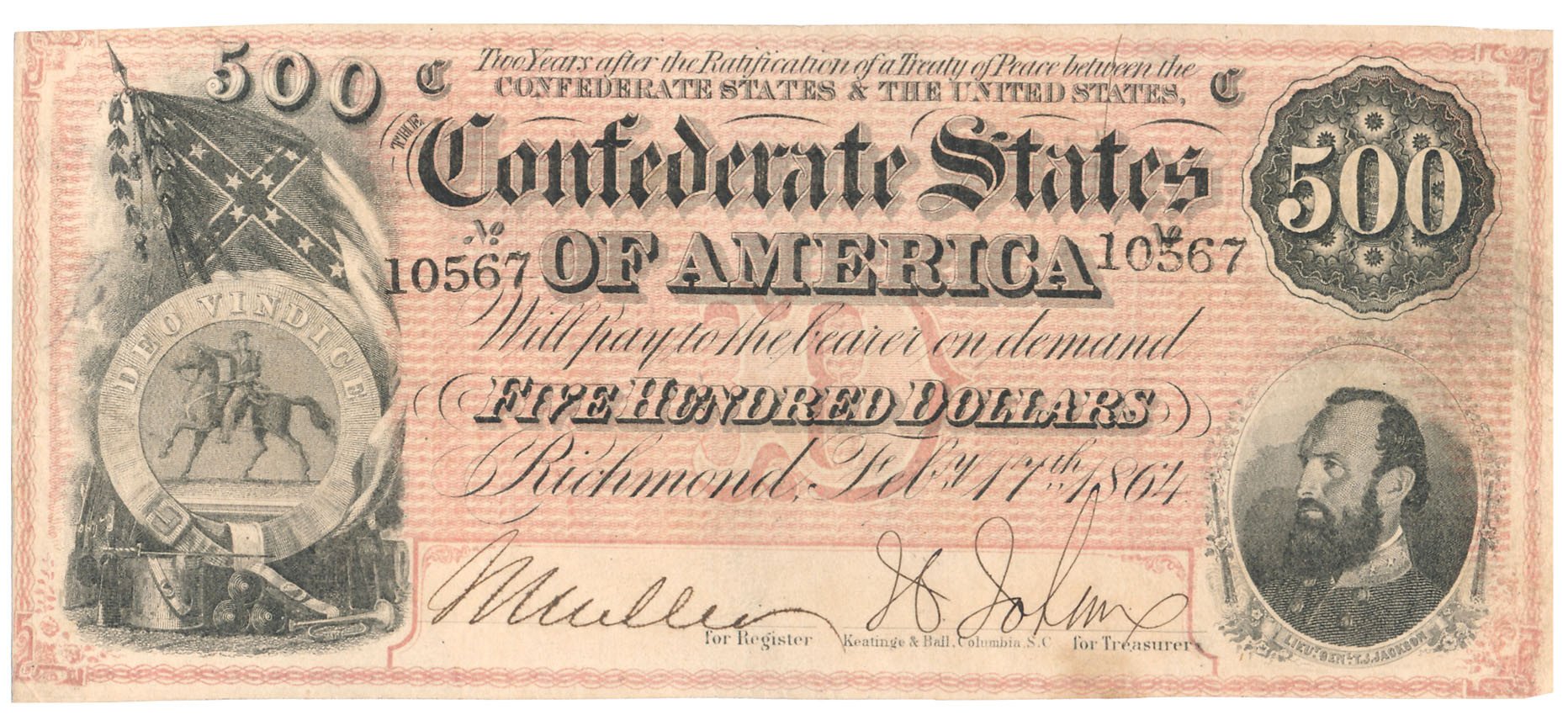 USA. Konfederacja. 500 dolarów 1864, Richmond